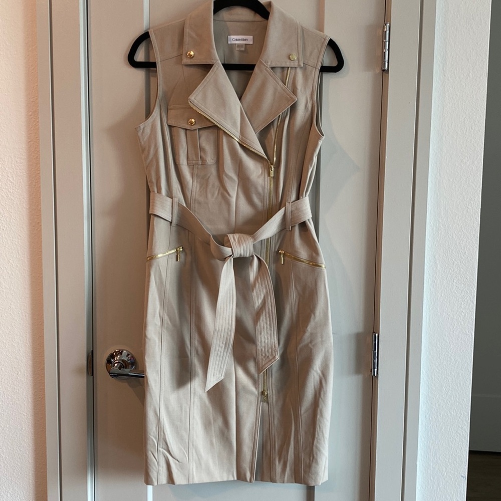 Calvin Klein Tan Moto Dress Size 6